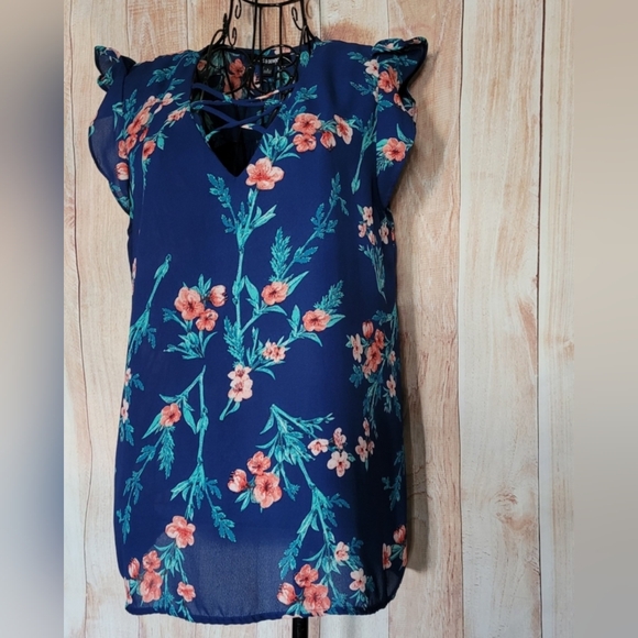 Ups & Downs Capped Sleeve Blouse - Picture 1 of 5